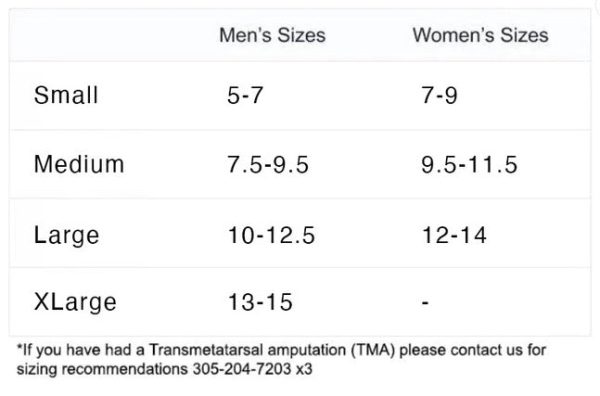 FOOT DEFENDER SIZE CHART